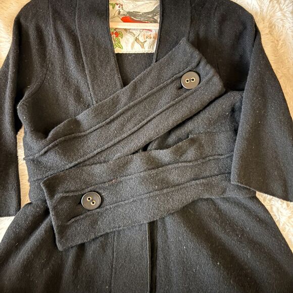 Anthropologie Black Wool Twist Wrap Cardigan S Robin Origami Criss Cross Sweater - Picture 9 of 10